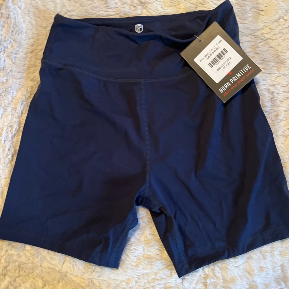 Mid rise, 5” shorts, navy blue